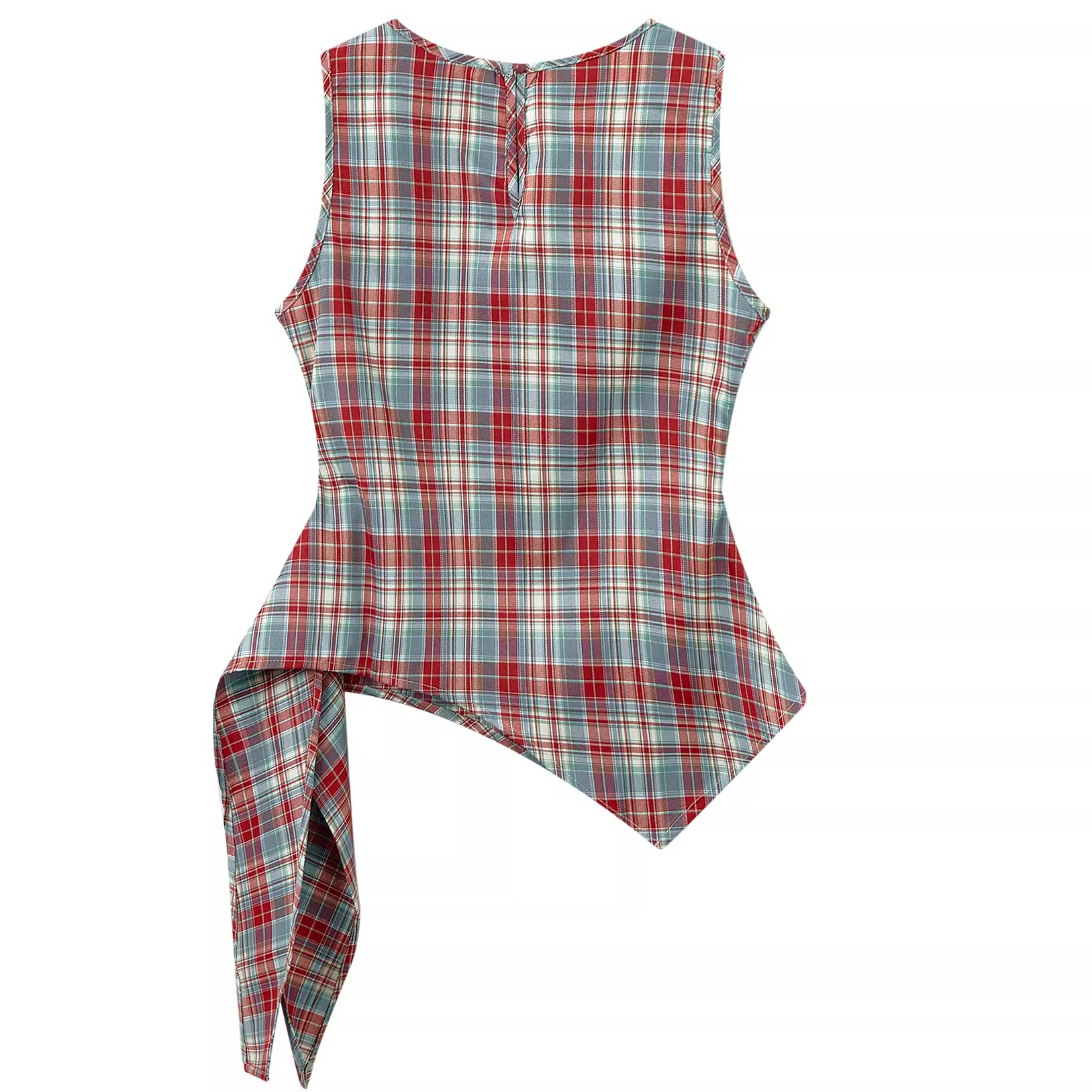 Unique Red Plaid Vest for Women - Sleeveless Summer Top with Ribbon Design, Stylish and Chic Fashion Essential Unique Red Plaid Vest for Women - Sleeveless Summer Top with Ribbon Design, Stylish and Chic Fashion Essential