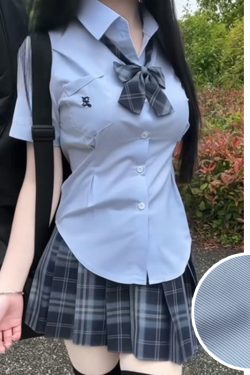 Unique Women's Short Sleeve Pocket Waist JK Shirt in White and Blue - Foldable Design, Casual Style, Perfect for Everyday Wear