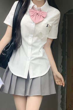 Unique Women's Short Sleeve Pocket Waist JK Shirt in White and Blue - Foldable Design, Casual Style, Perfect for Everyday Wear