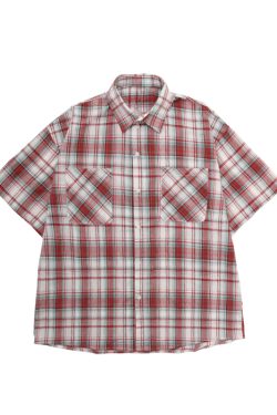 Unisex American Retro Brushed Plaid Short Sleeve T-Shirt - Casual Loose Fit Summer Shirt for Couples