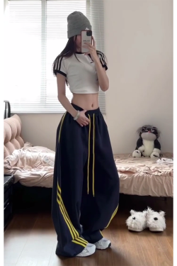 Unisex American Retro Color-Blocking Wide-Leg Cargo Pants - 90s Inspired, Spring 2025 Loose Casual Sportswear