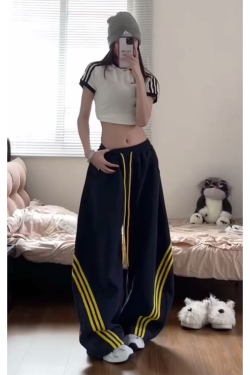 Unisex American Retro Color-Blocking Wide-Leg Cargo Pants - 90s Inspired, Spring 2025 Loose Casual Sportswear