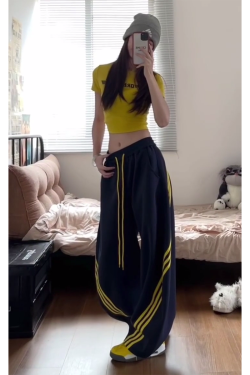 Unisex American Retro Color-Blocking Wide-Leg Cargo Pants - 90s Inspired, Spring 2025 Loose Casual Sportswear