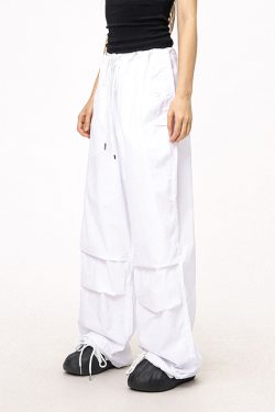 Unisex American Retro Parachute Pants, Street Style Straight Leg Drawstring Loose Fit Casual Trousers, 90s Inspired Fashion