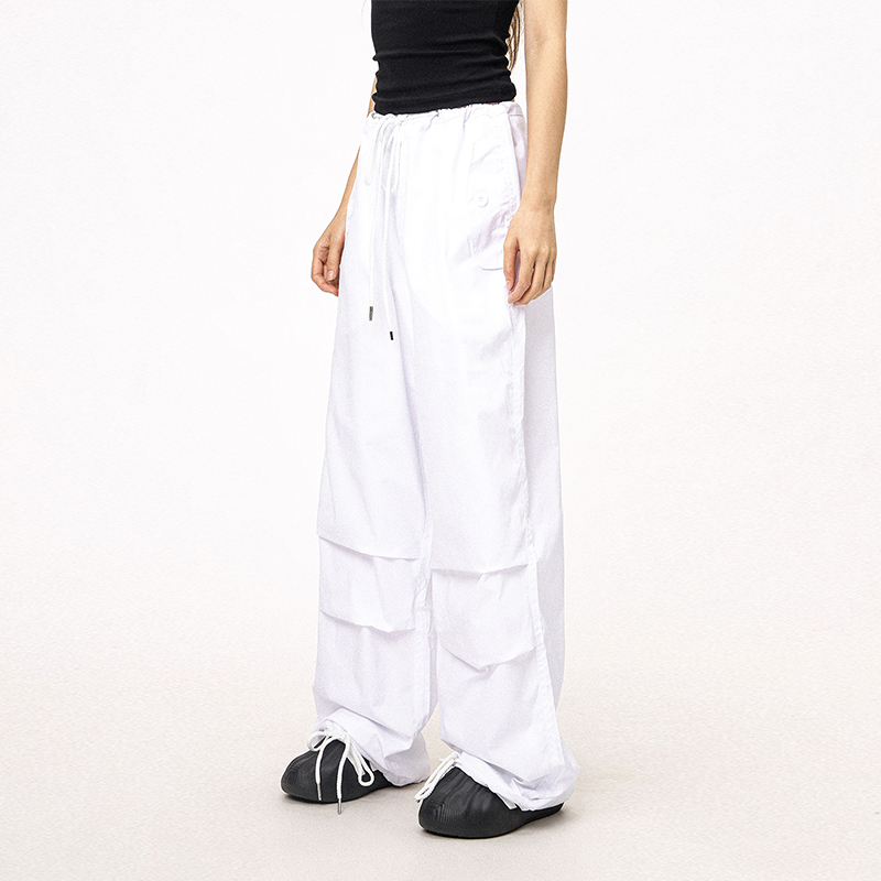 Unisex American Retro Parachute Pants, Street Style Straight Leg Drawstring Loose Fit Casual Trousers, 90s Inspired Fashion Unisex American Retro Parachute Pants, Street Style Straight Leg Drawstring Loose Fit Casual Trousers, 90s Inspired Fashion
