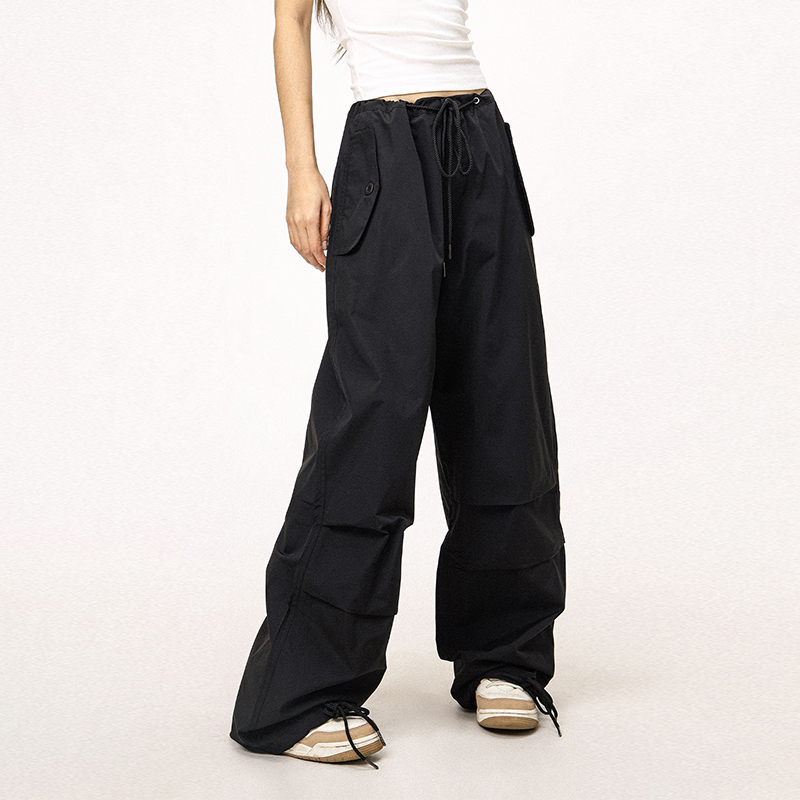Unisex American Retro Parachute Pants, Street Style Straight Leg Drawstring Loose Fit Casual Trousers, 90s Inspired Fashion Unisex American Retro Parachute Pants, Street Style Straight Leg Drawstring Loose Fit Casual Trousers, 90s Inspired Fashion