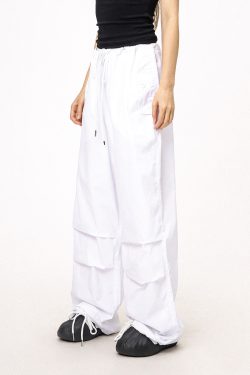 Unisex American Retro Parachute Pants, Street Style Straight Leg Drawstring Loose Fit Casual Trousers, 90s Inspired Fashion