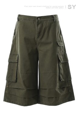 Unisex American-Style Wide-Leg Loose Pleated Seven-Point Shorts for Summer Commuting - Fashionable Workwear with Pockets
