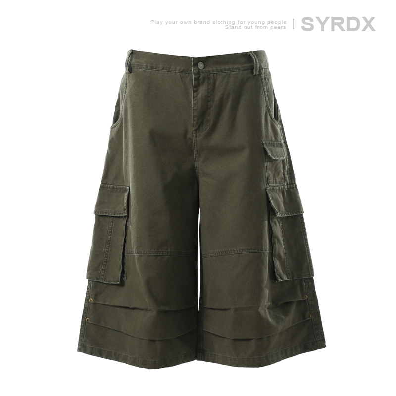 Unisex American-Style Wide-Leg Loose Pleated Seven-Point Shorts for Summer Commuting - Fashionable Workwear with Pockets Unisex American-Style Wide-Leg Loose Pleated Seven-Point Shorts for Summer Commuting - Fashionable Workwear with Pockets