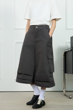 Unisex American-Style Wide-Leg Loose Pleated Seven-Point Shorts for Summer Commuting - Fashionable Workwear with Pockets