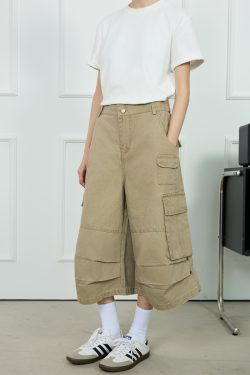 Unisex American-Style Wide-Leg Loose Pleated Seven-Point Shorts for Summer Commuting - Fashionable Workwear with Pockets