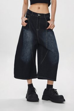 Unisex American Wash Denim Capris - Summer Loose Wide-Leg Pants for Men and Women - Unique 90s Style
