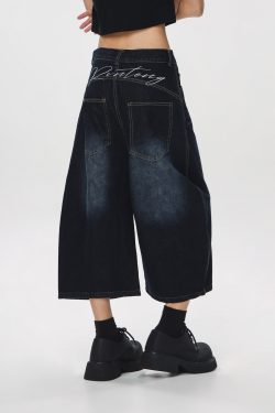 Unisex American Wash Denim Capris - Summer Loose Wide-Leg Pants for Men and Women - Unique 90s Style