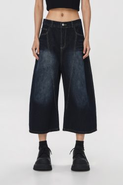 Unisex American Wash Denim Capris - Summer Loose Wide-Leg Pants for Men and Women - Unique 90s Style