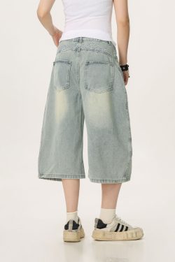 Unisex American Wash Denim Capris - Summer Loose Wide-Leg Pants for Men and Women - Unique 90s Style