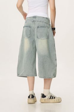 Unisex American Wash Denim Capris - Summer Loose Wide-Leg Pants for Men and Women - Unique 90s Style