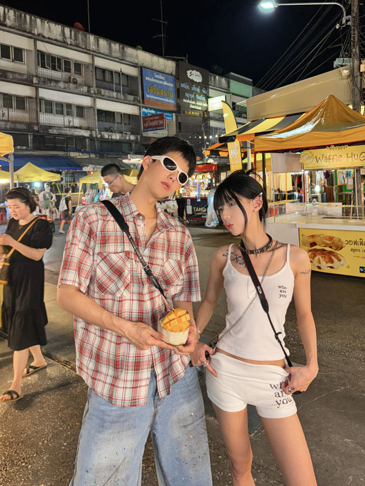 Unisex Brushed Plaid Short Sleeve Shirt - American Style Summer Casual Shirt for Couples, Loose Fit College Trend Unisex Brushed Plaid Short Sleeve Shirt - American Style Summer Casual Shirt for Couples, Loose Fit College Trend