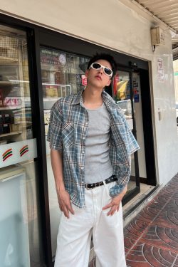 Unisex Brushed Plaid Short Sleeve Shirt - American Style Summer Casual Shirt for Couples, Loose Fit College Trend