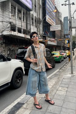 Unisex Brushed Plaid Short Sleeve Shirt - American Style Summer Casual Shirt for Couples, Loose Fit College Trend