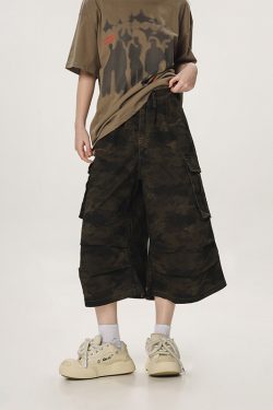 Unisex Camouflage Seven-Point Pants - Casual Workwear, Summer Loose Straight-Cut Shorts for Men and Women, 90s Inspired