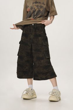 Unisex Camouflage Seven-Point Pants - Casual Workwear, Summer Loose Straight-Cut Shorts for Men and Women, 90s Inspired