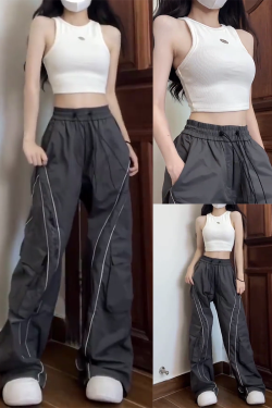 Unisex Cargo Pants, Loose Fit Draping Parachute Style, Floor-Length Quick-Dry Jazz Dance Casual Pants for Petite Individuals