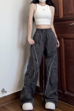 Unisex Cargo Pants, Loose Fit Draping Parachute Style, Floor-Length Quick-Dry Jazz Dance Casual Pants for Petite Individuals