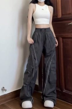 Unisex Cargo Pants, Loose Fit Draping Parachute Style, Floor-Length Quick-Dry Jazz Dance Casual Pants for Petite Individuals