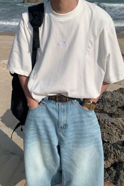 Unisex Deconstructed Solid Color Round Neck Short Sleeve T-Shirt - Summer Versatile Casual Top - Trendy 90s Inspired Fashion