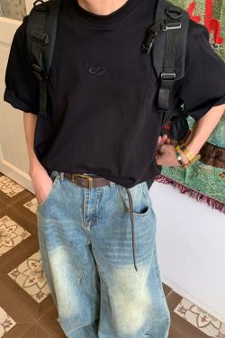 Unisex Deconstructed Solid Color Round Neck Short Sleeve T-Shirt - Summer Versatile Casual Top - Trendy 90s Inspired Fashion