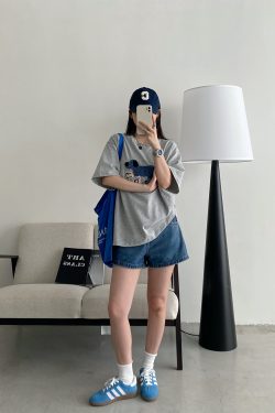 Unisex Dog Embroidered Short Sleeve Cotton T-Shirt - Relaxed Fit Summer Street Style