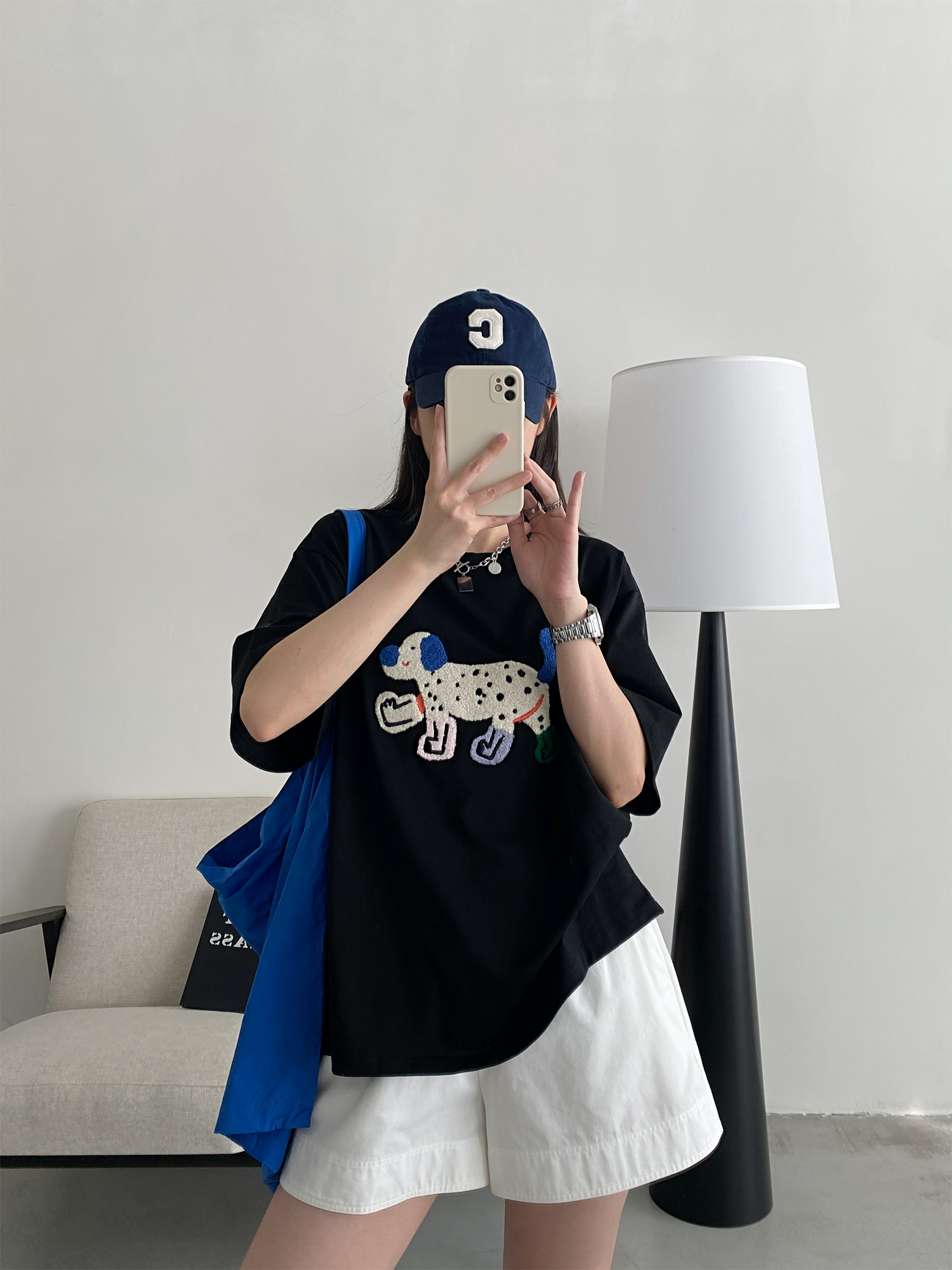 Unisex Dog Embroidered Short Sleeve Cotton T-Shirt - Relaxed Fit Summer Street Style Unisex Dog Embroidered Short Sleeve Cotton T-Shirt - Relaxed Fit Summer Street Style