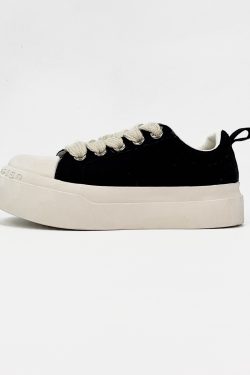 Unisex High Street Thick-Soled Canvas Shoes - Breathable Black & White Platform Sneakers for Height Increase - Versatile Big-Toe Sports Wedges