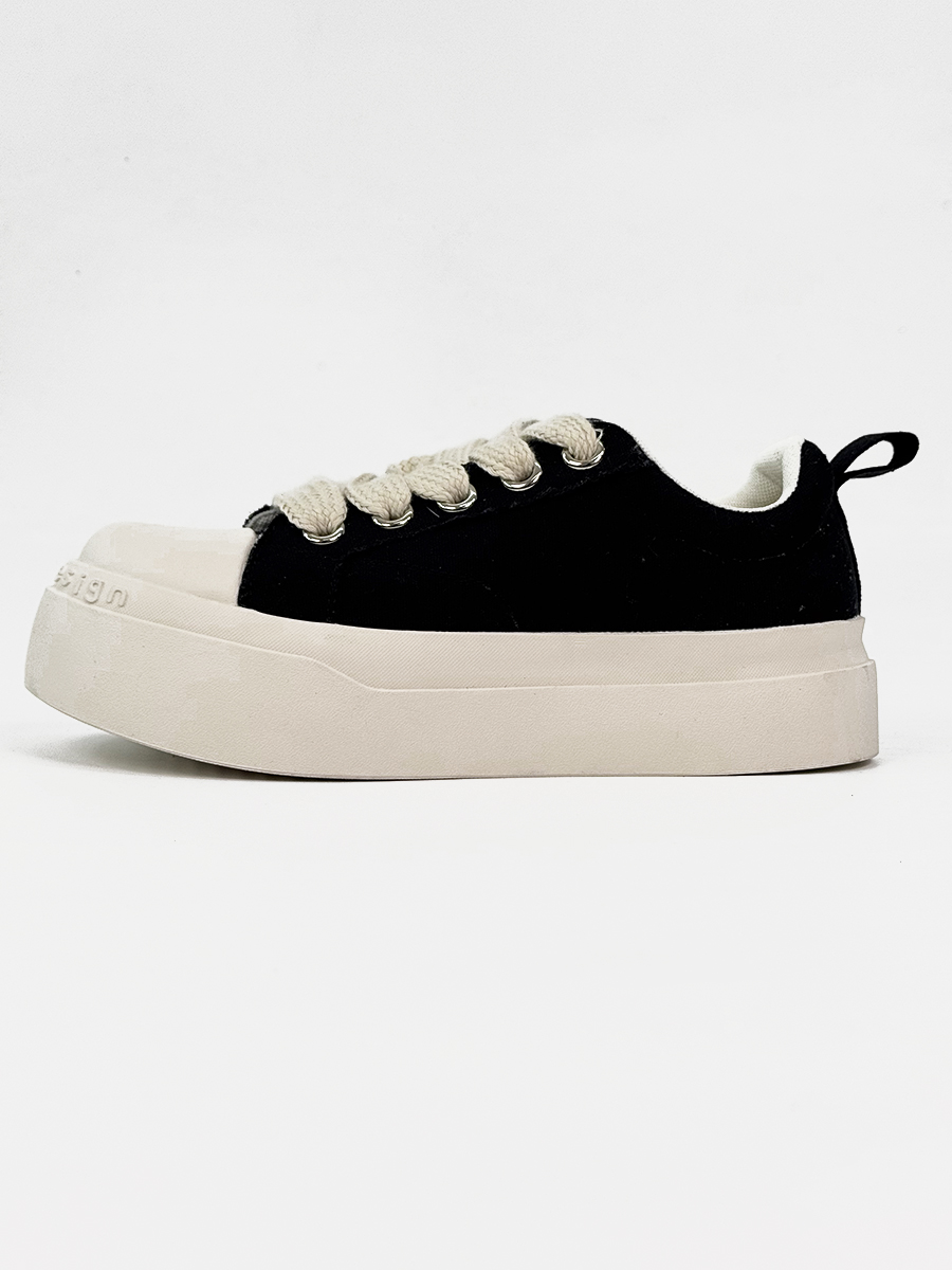 Unisex High Street Thick-Soled Canvas Shoes - Breathable Black & White Platform Sneakers for Height Increase - Versatile Big-Toe Sports Wedges Unisex High Street Thick-Soled Canvas Shoes - Breathable Black & White Platform Sneakers for Height Increase - Versatile Big-Toe Sports Wedges