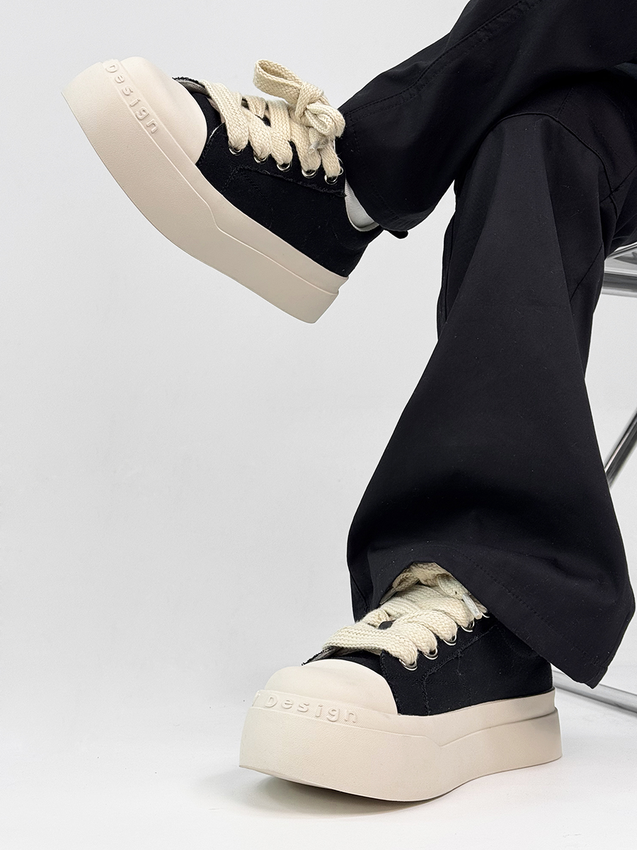 Unisex High Street Thick-Soled Canvas Shoes - Breathable Black & White Platform Sneakers for Height Increase - Versatile Big-Toe Sports Wedges Unisex High Street Thick-Soled Canvas Shoes - Breathable Black & White Platform Sneakers for Height Increase - Versatile Big-Toe Sports Wedges