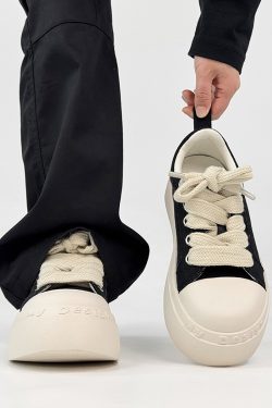 Unisex High Street Thick-Soled Canvas Shoes - Breathable Black & White Platform Sneakers for Height Increase - Versatile Big-Toe Sports Wedges