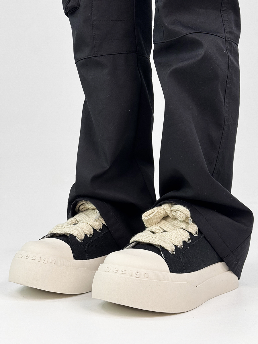 Unisex High Street Thick-Soled Canvas Shoes - Breathable Black & White Platform Sneakers for Height Increase - Versatile Big-Toe Sports Wedges Unisex High Street Thick-Soled Canvas Shoes - Breathable Black & White Platform Sneakers for Height Increase - Versatile Big-Toe Sports Wedges