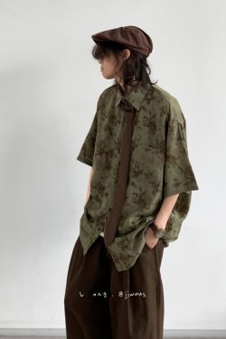 Unisex Japanese-Style Retro Harajuku Floral Shirt - Vintage Loose Fit Short Sleeve Summer Top