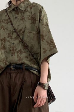 Unisex Japanese-Style Retro Harajuku Floral Shirt - Vintage Loose Fit Short Sleeve Summer Top