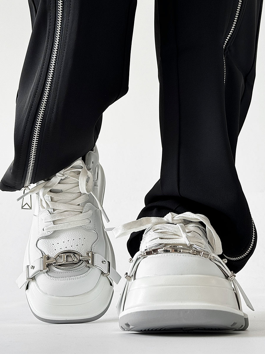 Unisex Lace-Up Casual Sneakers with Square Toe in Black and White - Trendy National Style Sports Shoes for Couples Unisex Lace-Up Casual Sneakers with Square Toe in Black and White - Trendy National Style Sports Shoes for Couples