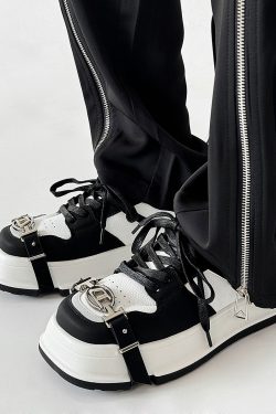 Unisex Lace-Up Casual Sneakers with Square Toe in Black and White - Trendy National Style Sports Shoes for Couples