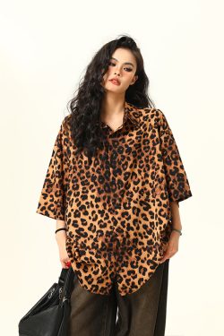 Unisex Leopard Print Shirt - Retro American Street Style, Loose Fit Summer Top, Trendy Casual Wear for Men and Women