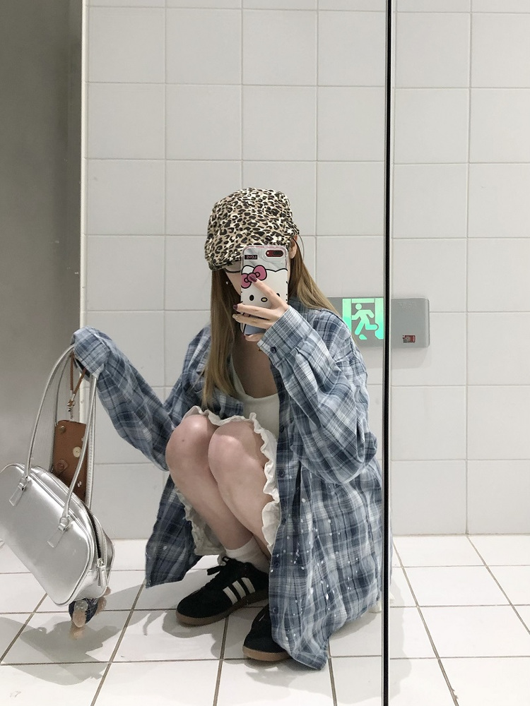 Unisex Long Sleeve Plaid Ink Splash Shirt Jacket - Vintage Loose Fit for Spring & Autumn, Perfect for 90s & Y2K Style Unisex Long Sleeve Plaid Ink Splash Shirt Jacket - Vintage Loose Fit for Spring & Autumn, Perfect for 90s & Y2K Style