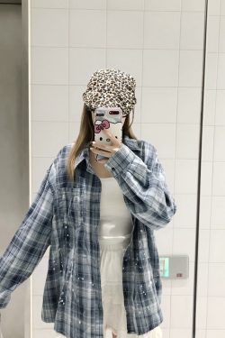 Unisex Long Sleeve Plaid Ink Splash Shirt Jacket - Vintage Loose Fit for Spring & Autumn, Perfect for 90s & Y2K Style