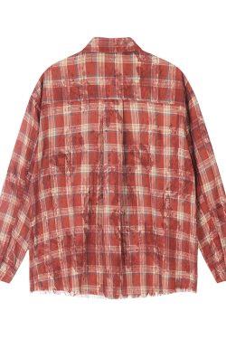 Unisex Long Sleeve Tie-Dye Plaid Shirt Jacket - Retro 90s Galaxy Soda High-End Lazy Style Trend