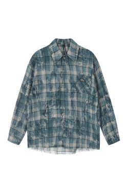 Unisex Long Sleeve Tie-Dye Plaid Shirt Jacket - Retro 90s Galaxy Soda High-End Lazy Style Trend