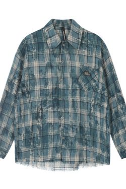 Unisex Long Sleeve Tie-Dye Plaid Shirt Jacket - Retro 90s Galaxy Soda High-End Lazy Style Trend