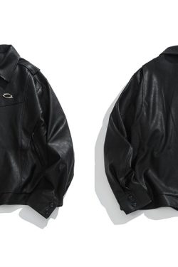 Unisex Oversized Relaxed Fit Black Leather Motorcycle Jacket - Vintage American Style