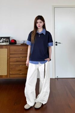 Unisex Plaid Polo Spliced Two-Piece Short Sleeve T-Shirt - Casual Summer Style, American Fashion, Loose Fit