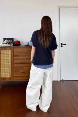 Unisex Plaid Polo Spliced Two-Piece Short Sleeve T-Shirt - Casual Summer Style, American Fashion, Loose Fit